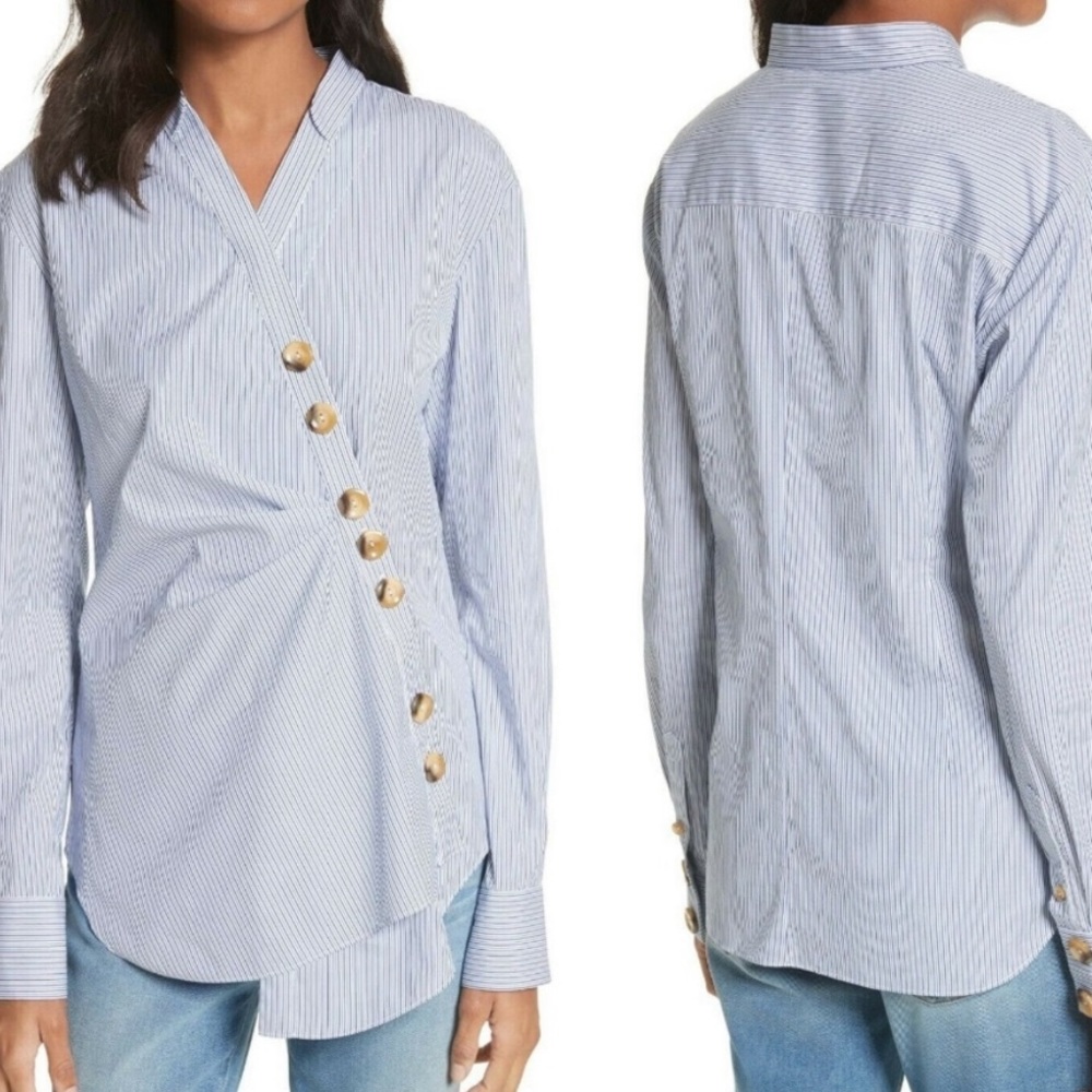 Tibi Jones Stripe Asymmetrical Shirt Size 6